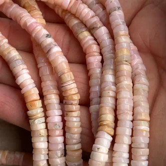 7mm Pink Peruvian Opal Heishi Ombre AA Grade Semi Precious Stone Beads Per Strand