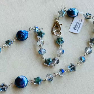 Navy Blue Octopus Necklace Beaded Chain Artisan Made Per Pc