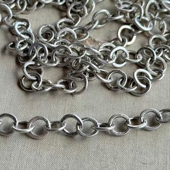 7.5mm Flat Round Chain Soldered Antique Silver Plated Per Foot