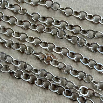 7.5mm Flat Round Chain Soldered Antique Silver Plated Per Foot