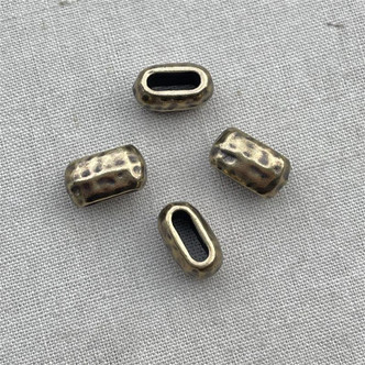 Hammered Brass Large Hole Oval Slider Bead 10x6mm Plated Pewter Q4 Beads Per Pkg