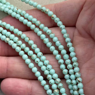 4mm Druk Gilded Robin's Egg Czech Glass Round 50 Beads Per Strand