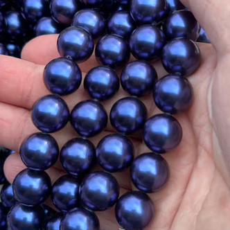 14mm Shell Pearl Beads Midnight Blue Round 14Pcs Per Strand