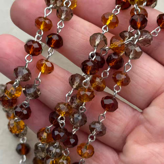 Hickory Beaded Rosary Chain 8mm Crystal Rondelle Antique Silver Plated Per Foot