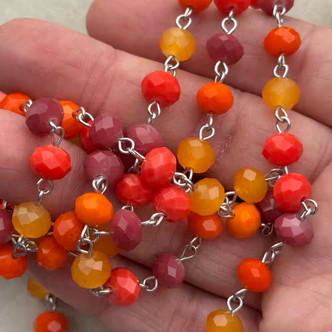 Salsa Beaded Rosary Chain 8mm Crystal Rondelle Antique Silver Plated Per Foot