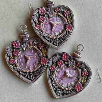 59x44mm Angela Tale As Old As Time Pendant Steampunk Flower Heart Pocket Watch Artisan Painted Per Pc