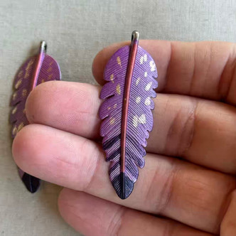 Sangria Purple Boho Feather Pendants Artisan Hand Painted Charms Per Pair
