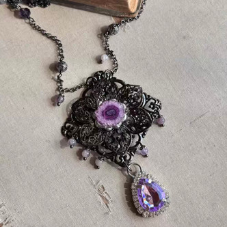 Purple Goth Soldered Fluorite Necklace Beaded Chain Artisan Made Per Pc