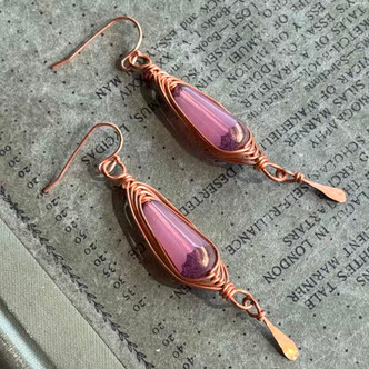 Pink Herringbone Wrapped Teardrop Earrings Artisan Made in the USA Per Pair