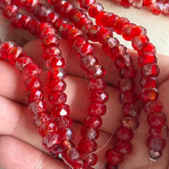 8x5mm Big Hole Roller Czech Glass Rondelle Beads Red Ombre 25Pcs Per Strand