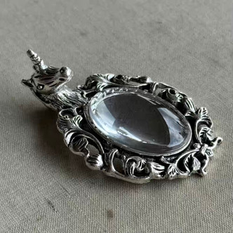 50x34mm Unicorn Memory Pendant Tray Setting Oval Glass Cab Antique Silver Q1 Set Per Pkg