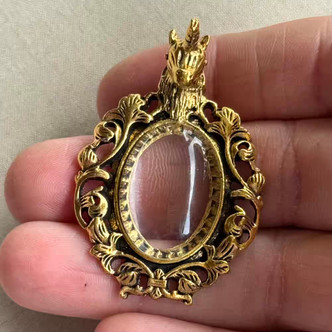 50x34mm Unicorn Memory Pendant Tray Setting Oval Glass Cab Antique Gold Q1 Set Per Pkg