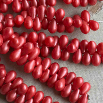 10x6mm Czech Glass Drop Beads Watermelon Satin 28Pcs Per Strand