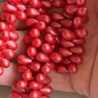10x6mm Czech Glass Drop Beads Watermelon Satin 28Pcs Per Strand