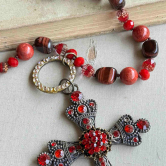 Faith Over Fear Cross Necklace Hand Knotted Tiger's Eye Artisan Made Per Pc