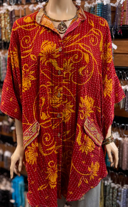 Cherry Florals Tunic Reversible Button Down Kantha Bae One Size Top
