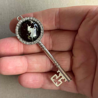 75x25mm Dark Unicorn Key Pendant Crescent Moon Glass Rhinestones Per Pc