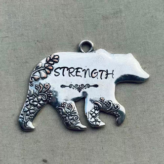 Flower Bear Hand Stamped Pendant Fierce Courage Strength 60mm Per Pc