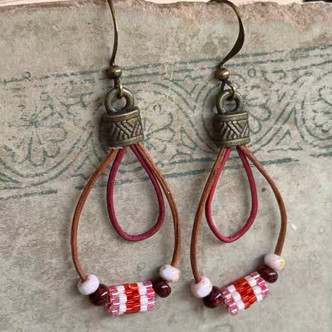 Rosy Loops Leather Earrings Artisan Made in the USA Per Pair