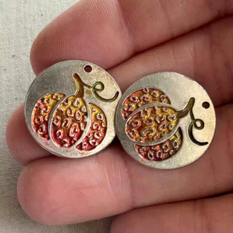 Orange Ombre Patina Leopard Cheetah Fall Pumpkin Charms Silver Plated 22mm 4Pcs Per Pkg