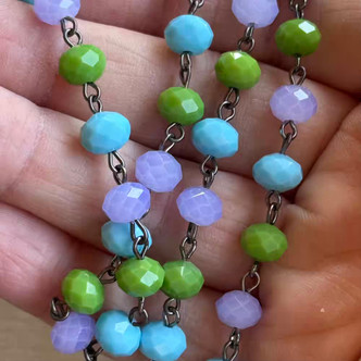 Monster Mash Beaded Rosary Chain 8mm Crystal Rondelle Gunmetal Plated Per Foot