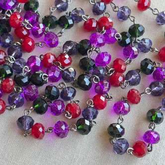 Goth Garden Beaded Rosary Chain 8mm Crystal Rondelle Gunmetal Plated Per Foot