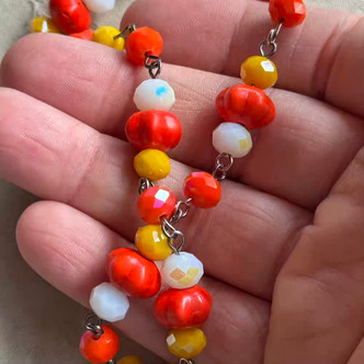 Ichabod Candy Corn Pumpkin Beaded Rosary Chain Multi Size Magnesite Gunmetal Plated Per Foot