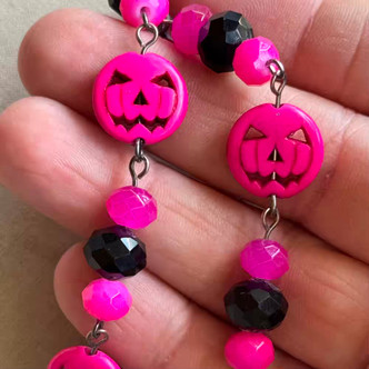 Katrina Pink Pumpkin Beaded Rosary Chain Jack O' Lantern Multi Size Magnesite Gunmetal Plated Per Foot