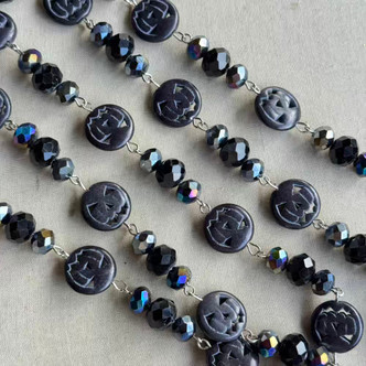 Hessian Black Pumpkin Beaded Rosary Chain Jack O' Lantern Multi Size Magnesite Silver Plated Per Foot