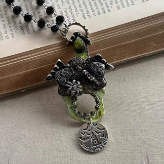Bats In The Belfry Haunted House Necklace Artisan Made Per Pc
