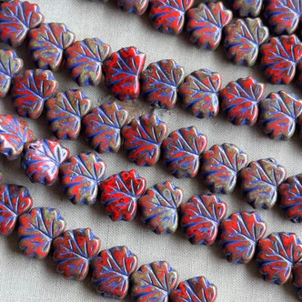 13x11mm Maple Leaf Czech Glass Beads Blue Orange Picasso 12Pcs Per Strand