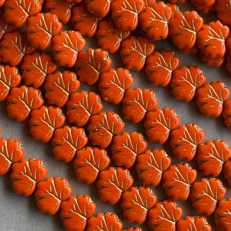 13x11mm Maple Leaf Czech Glass Beads Gilded Orange 12Pcs Per Strand