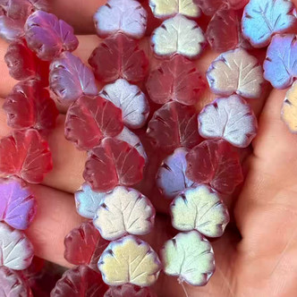 13x11mm Maple Leaf Czech Glass Beads Matte Garnet AB 12Pcs Per Strand