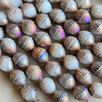12x10mm Acorn Czech Glass Beads Gray Sliperit Q8 Per Strand