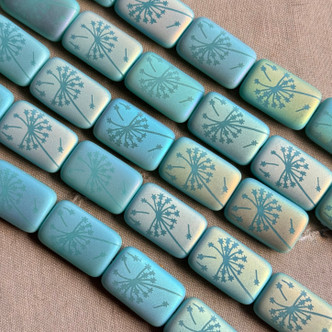 19x12mm Dandelion Pillow Czech Glass Beads Matte Sky Blue AB Q6 Per Strand