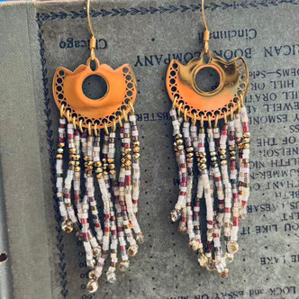 Holiday Glimmer Beaded Fringe Earrings Gold Artisan Made in the USA Per Pair