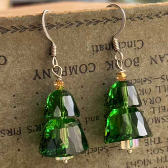 Oh Christmas Tree Swarovski Earrings Silver Artisan Made in the USA Per Pair