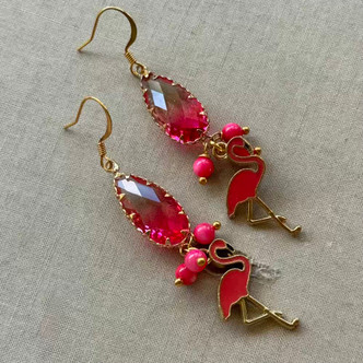 Flamingo Drop Earrings Gold Artisan Made in the USA Per Pair