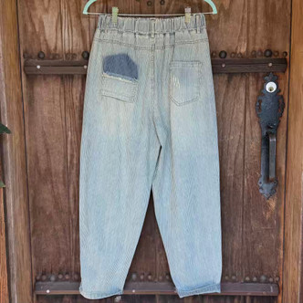Faded Pinstripe Trousers Denim Jean Jaded Gypsy Distressed Stretchy Waist