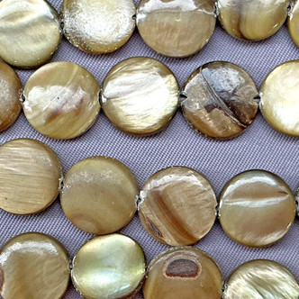 Greige Coin 10mm Dyed MOP Shell Beads Per Strand