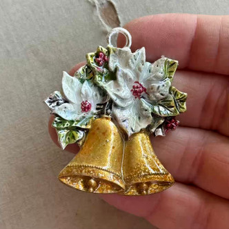White Christmas Bells Pendant Poinsettia Flowers Artisan 52mm Per Pc