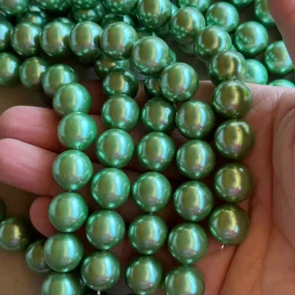 14mm Shell Pearl Beads Flora Green Round 14Pcs Per Strand