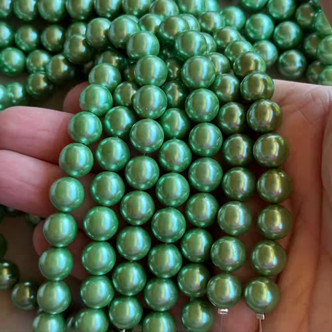 12mm Shell Pearl Beads Flora Green Round 15Pcs Per Strand