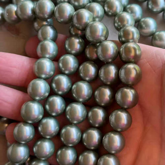 12mm Shell Pearl Beads Sage Green Round 15Pcs Per Strand