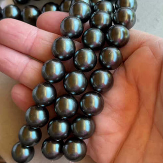 14mm Shell Pearl Beads Ivy Green Round 14Pcs Per Strand