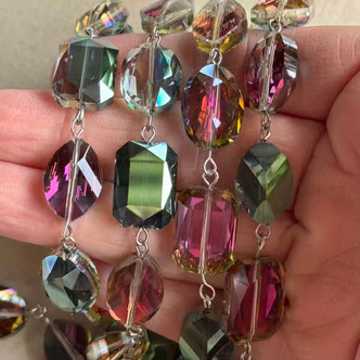Crystal Aurora Crystal Beaded Chain Multi Shape Large Size Antique Silver Plated Per Foot