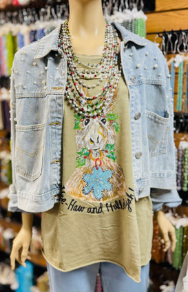 Pearls Are A Girl's Best Friend Denim Cropped Jacket POL Distressed Medium