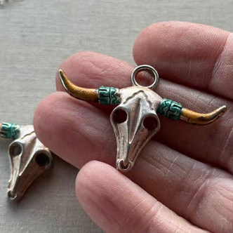 Rip Boho Steer Cow Skull Longhorn Earring Charms 46x30mm Per Pair
