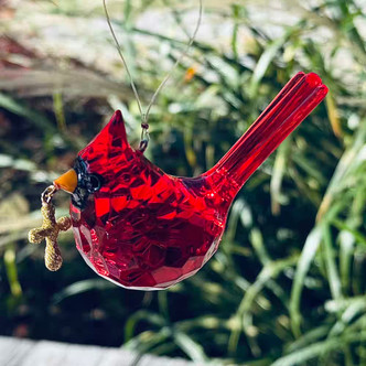 Heaven Sent Cardinal Cross Ornament Glitter Acrylic 3.5 Inch Per Pc