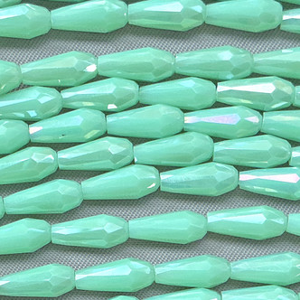 Spearmint Satin Faceted Teardrop 10x4mm Crystal Chinese Glass Beads Per Strand